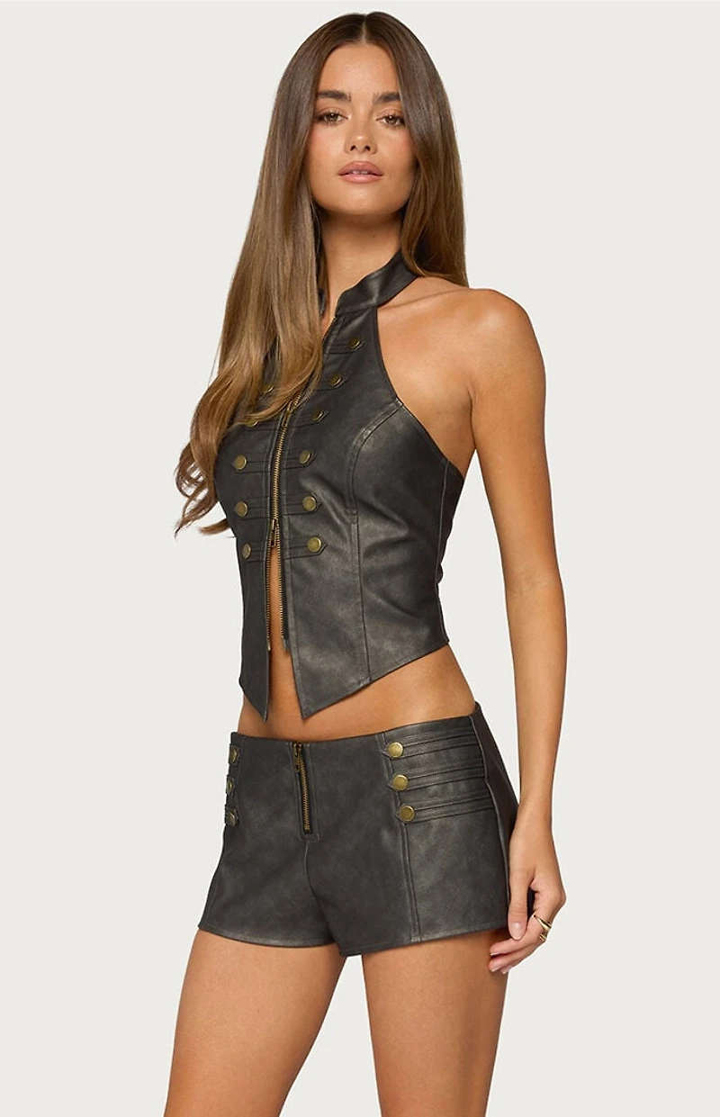 Edikted Harle Napoleon Faux Leather Halter Top