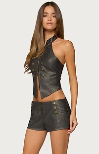 Edikted Harle Napoleon Faux Leather Halter Top