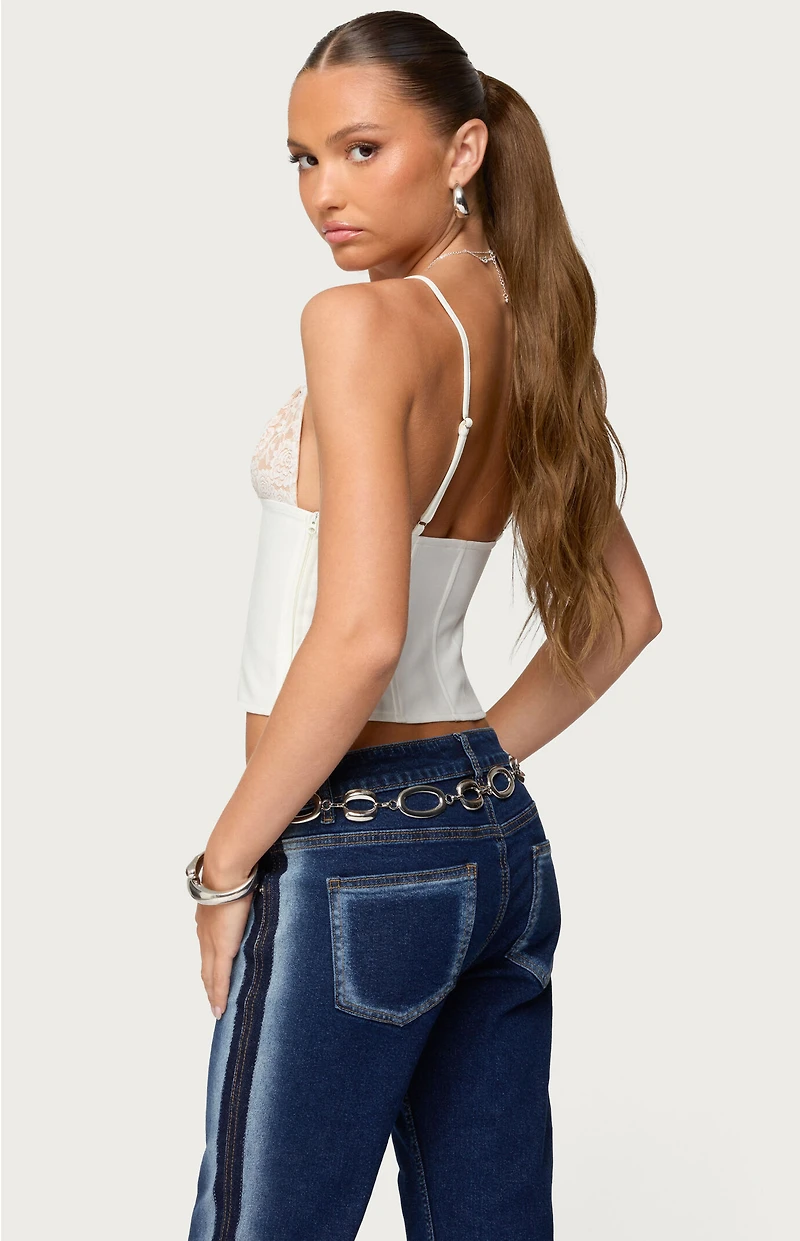 Edikted Keesha Lacey Boned V Neck Top