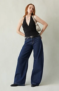 Pacsun Remi Baggy Barrel Jeans Knee Dart Dark Blue