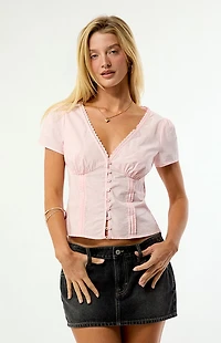 Beverly and Beck Claire Short Sleeve Button Front Top