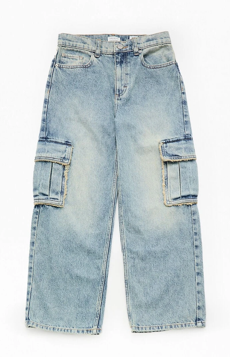 Pacsun Kids Baggy Jeans Frayed Cargo Medium Blue