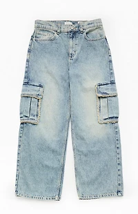 Pacsun Kids Baggy Jeans Frayed Cargo Medium Blue