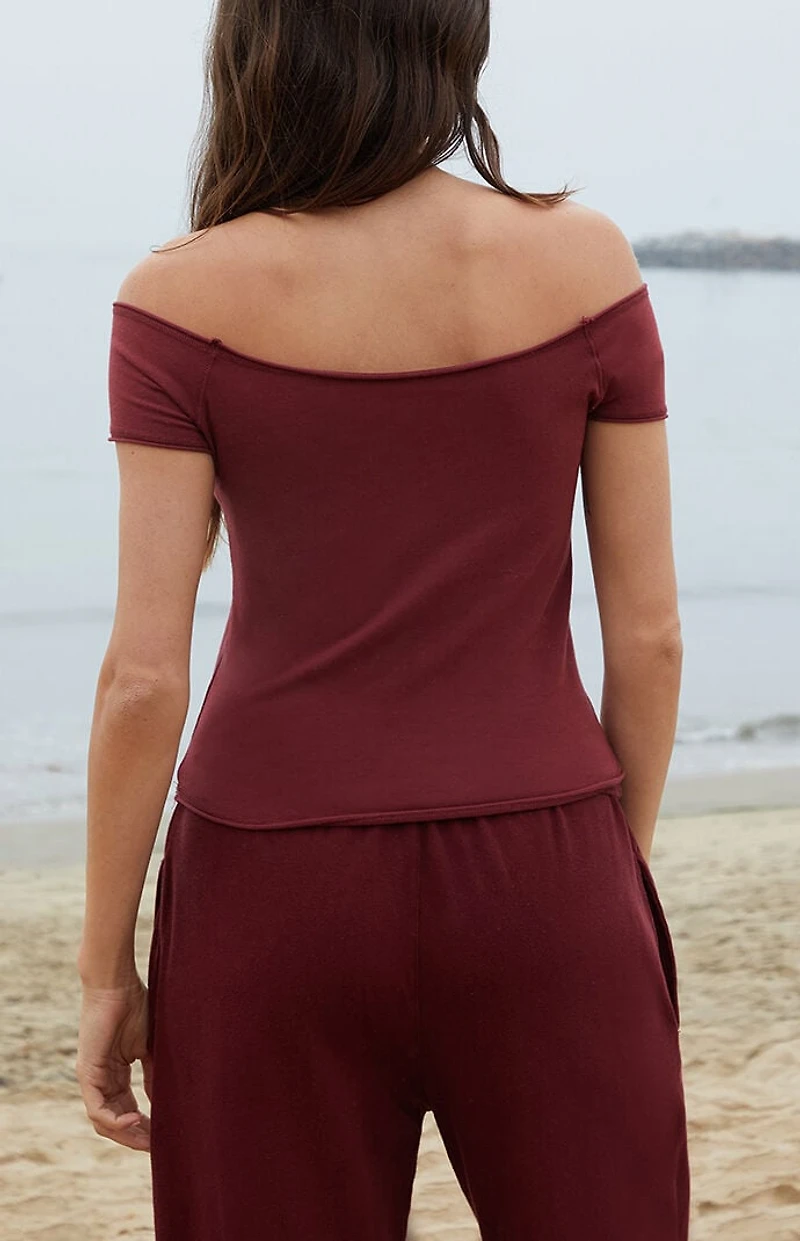 John Galt Burgundy Bonnie Off-The-Shoulder Crop Top