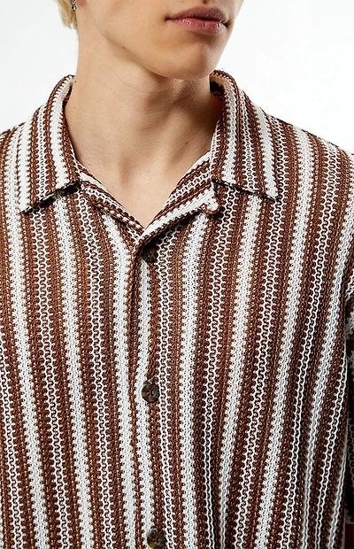 Pacsun Brown Striped Whirl Weave Camp Shirt