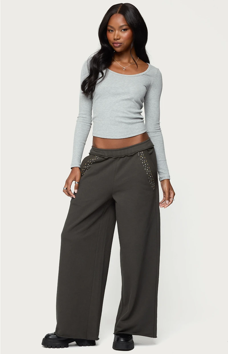 Edikted Wrenn Studded Wide Leg Sweatpants