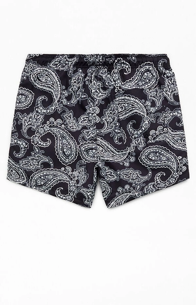 Pacsun Black Paisley AOP 4.5" Swim Trunks