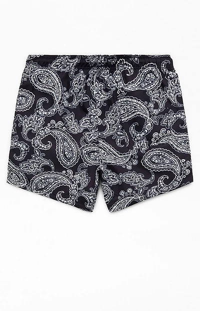 Pacsun Black Paisley AOP 4.5" Swim Trunks