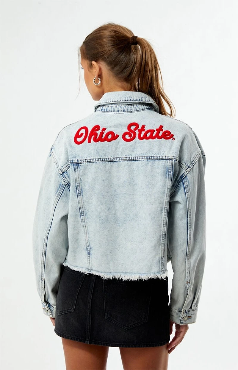 HYPE & VICE Ohio State Buckeyes Frayed Cropped Denim Jacket