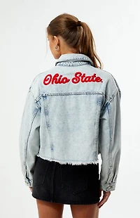 HYPE & VICE Ohio State Buckeyes Frayed Cropped Denim Jacket