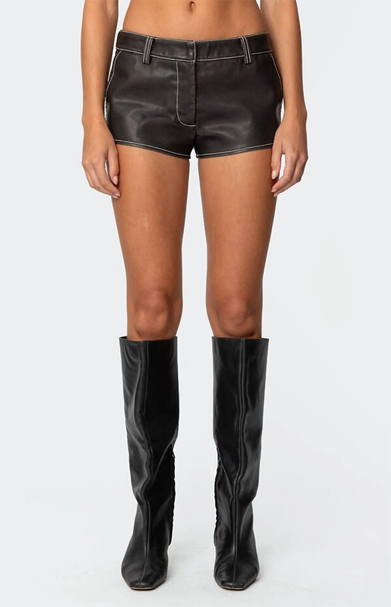 Edikted Blaise Faux Leather Micro Shorts