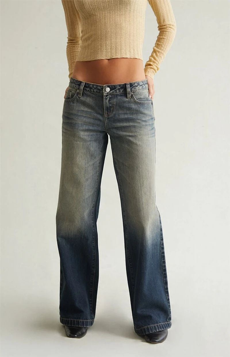 Pacsun Ultimate Low Rise Baggy Jeans Ombre Dark Indigo