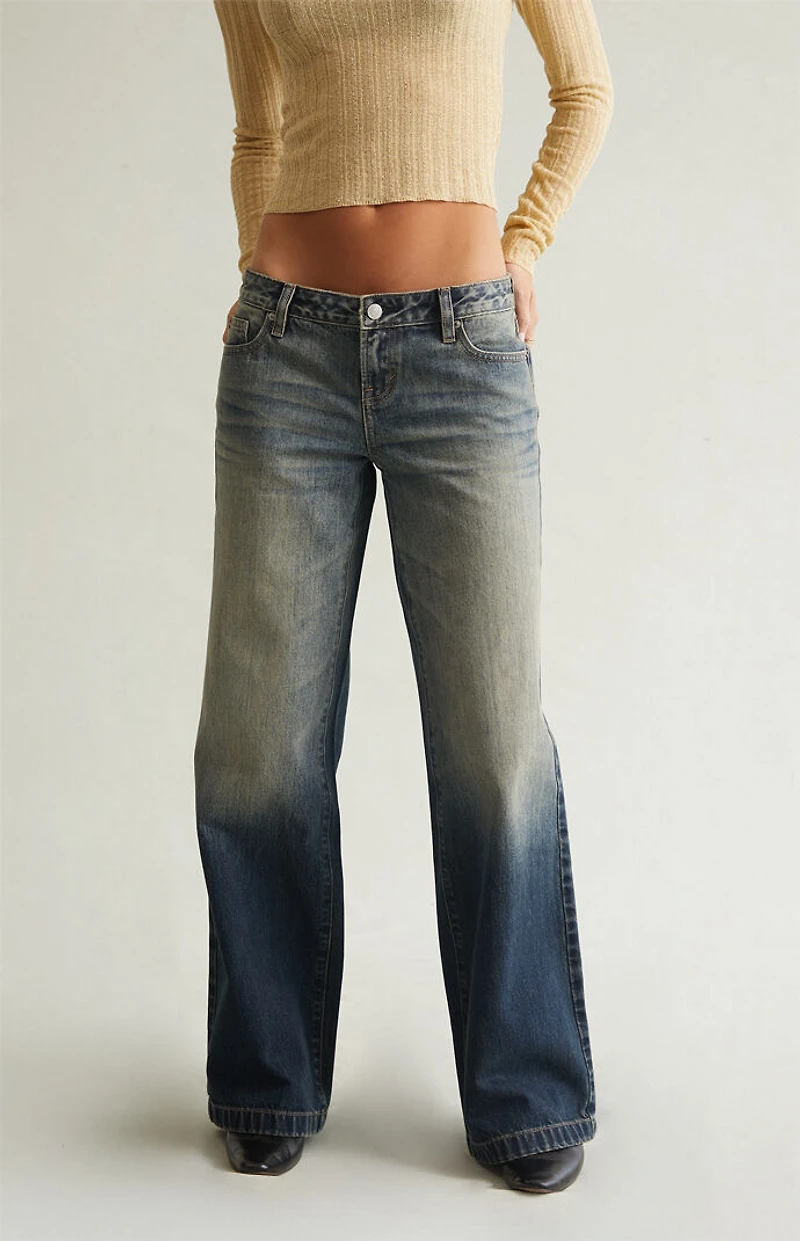 Pacsun Ultimate Low Rise Baggy Jeans Ombre Dark Indigo