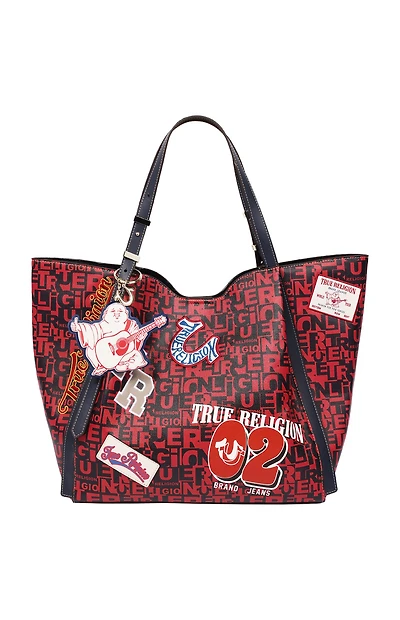 True Religion Red Multi Patch Graphic Tote Bag
