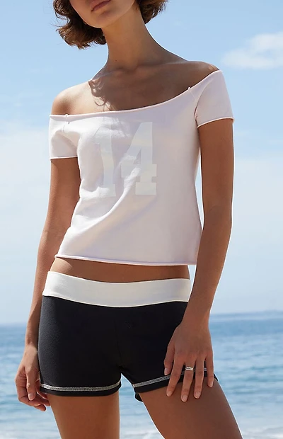 John Galt Pink Bonnie Off-The-Shoulder Crop Top