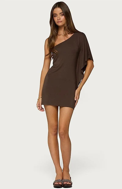 Edikted Cammi One Shoulder Flutter Mini Dress