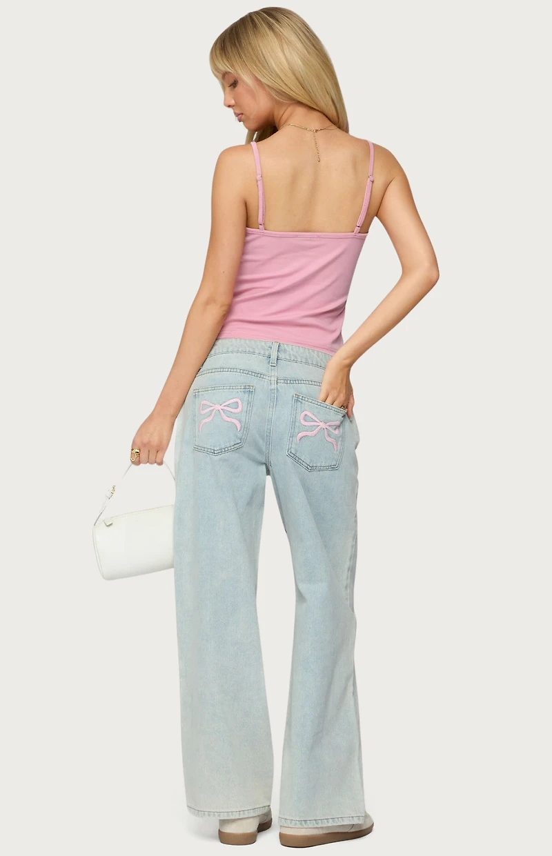 Edikted Petite Bow Pocket Relaxed Jeans