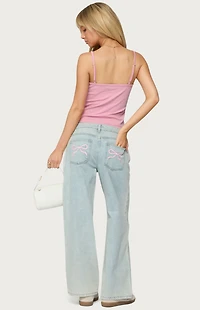 Edikted Petite Bow Pocket Relaxed Jeans