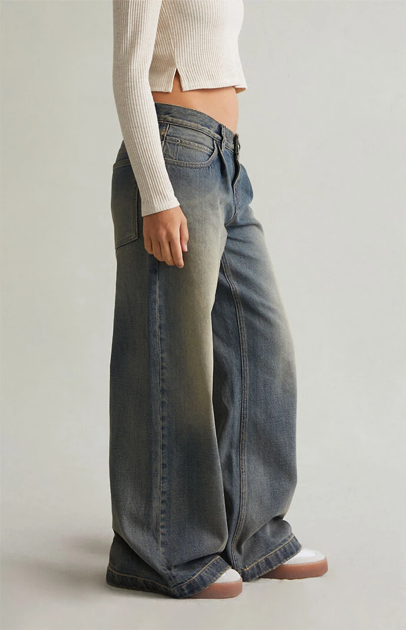 Pacsun Sloane Low Rise Ultra Baggy Jeans Pleated Tinted Blue