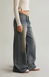 Pacsun Sloane Low Rise Ultra Baggy Jeans Pleated Tinted Blue
