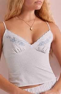 Beverly and Beck Paige Embroidered Pinstripe Tank Top