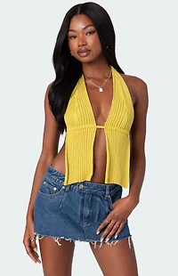 Edikted Caraway Ribbed Knit Split Front Top