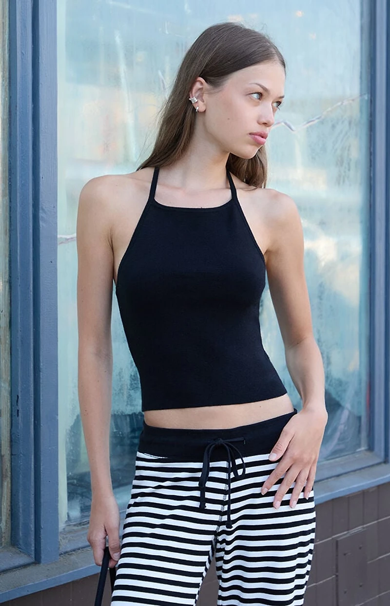 John Galt Black Square Halter Neck Top