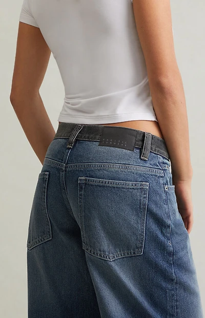 Pacsun Sloane Low Rise Ultra Baggy Jeans Contrast Waistband Medium Blue