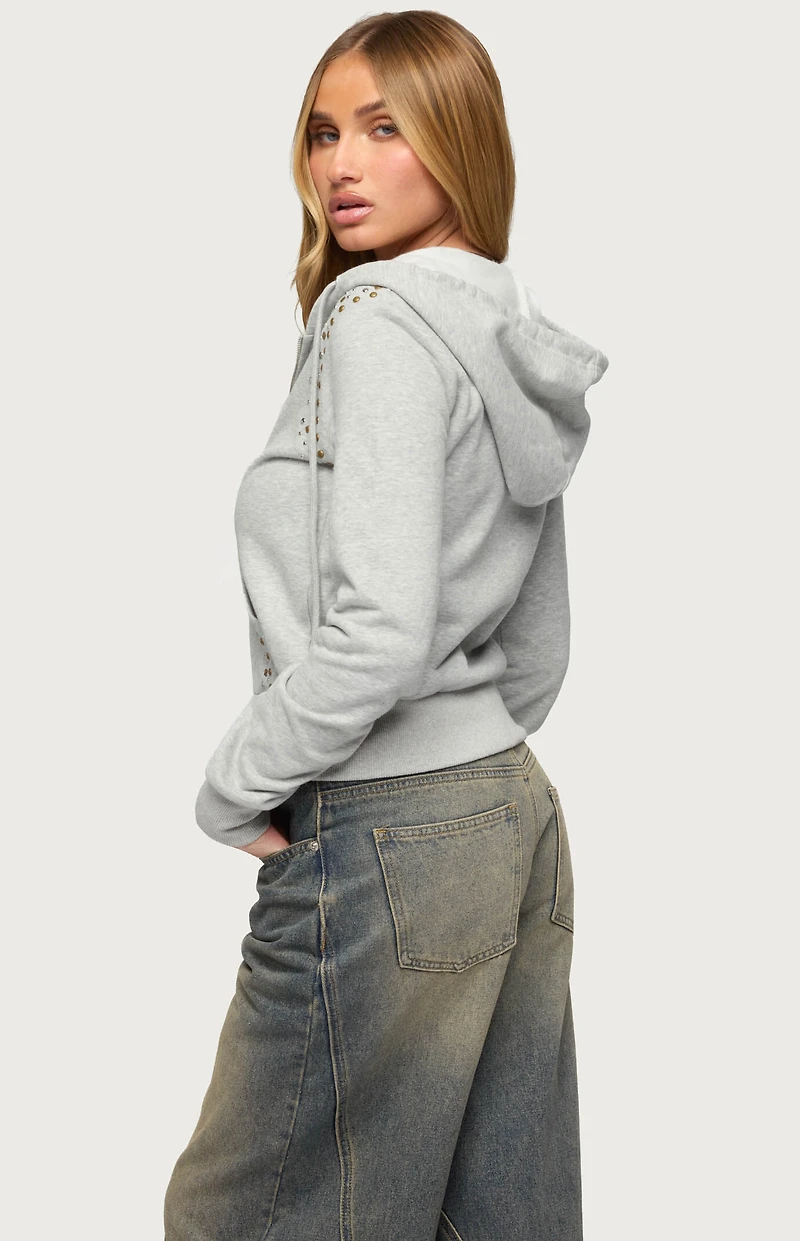 Edikted Patricia Studded Zip Up Hoodie