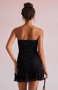 Beverly and Beck Grace Strapless Lace Ruffle Mini Dress
