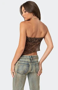 Edikted Leopard Printed Sheer Mesh Tube Top