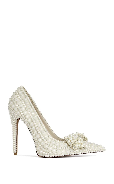 AZALEA WANG Women's Naamah White Pearl Stiletto Pumps