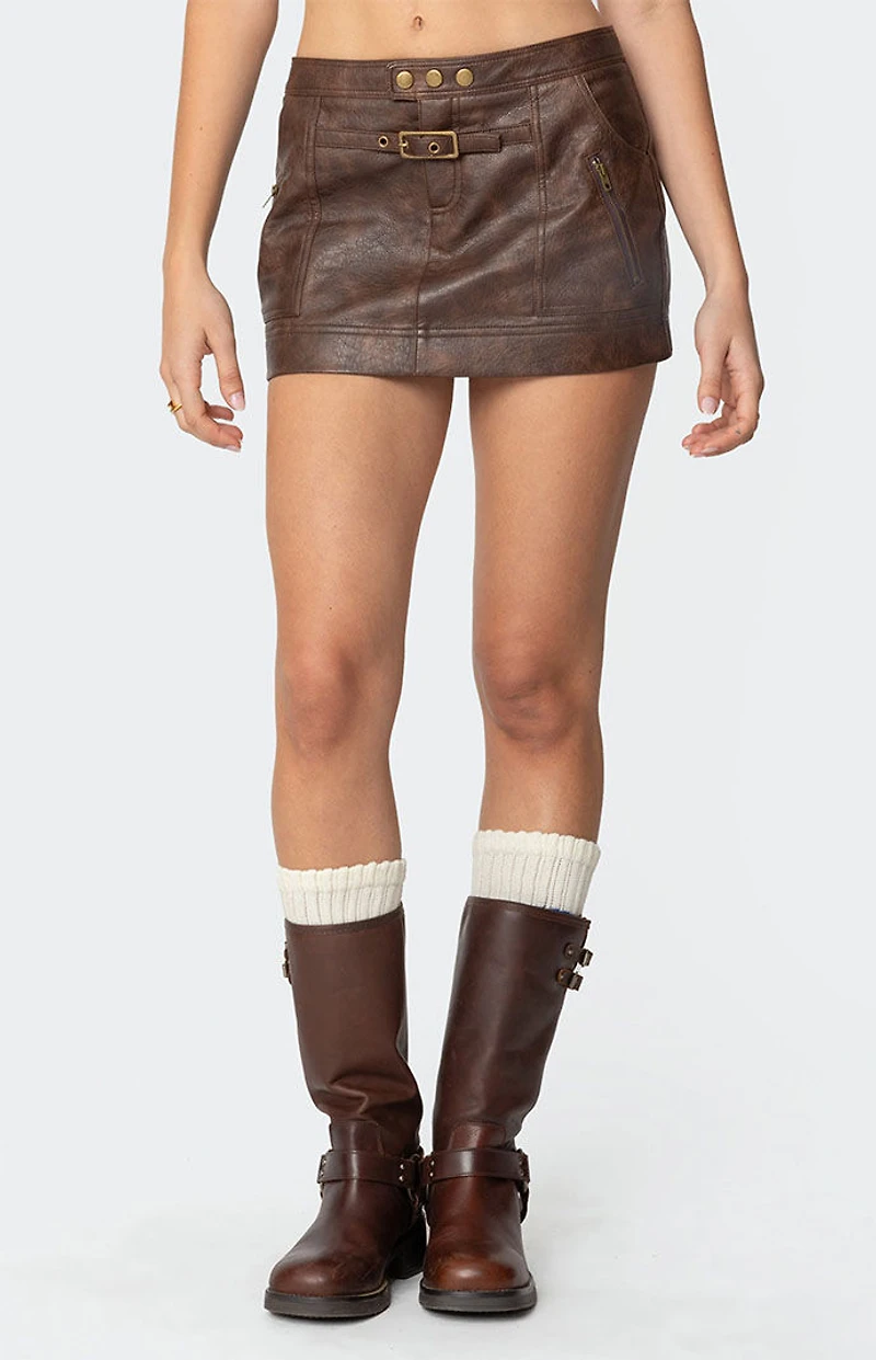 Edikted Pax Faux Leather Mini Skirt