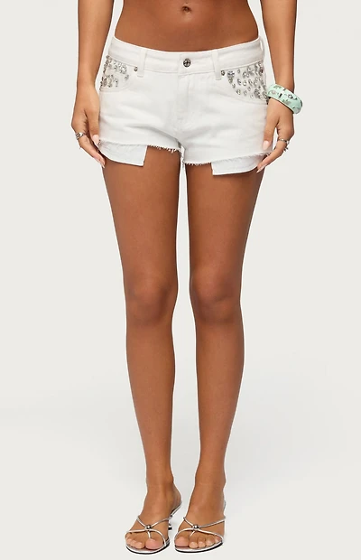 Edikted Gia Gem Low Rise Micro Denim Shorts
