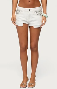 Edikted Gia Gem Low Rise Micro Denim Shorts