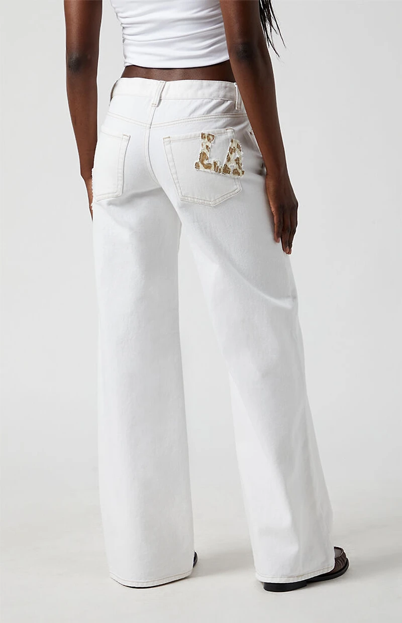 Pacsun Casey Low Rise Baggy Jeans Leopard LA & Heart Patch