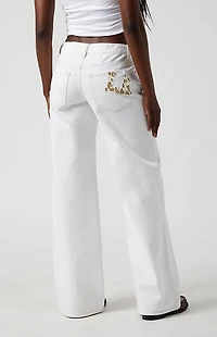 Pacsun Casey Low Rise Baggy Jeans Leopard LA & Heart Patch