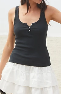 John Galt Black Dalis Long Tank Top