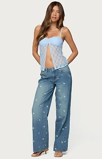 Edikted Edna Floral Embroidered Low Rise Jeans