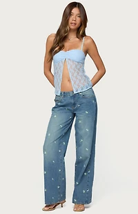 Edikted Edna Floral Embroidered Low Rise Jeans