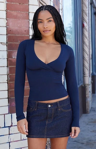 John Galt Navy Amara Surplice Long Sleeve Top