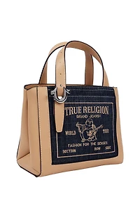 True Religion Dark Denim Arvin Buddha Motif Crossbody Tote Bag