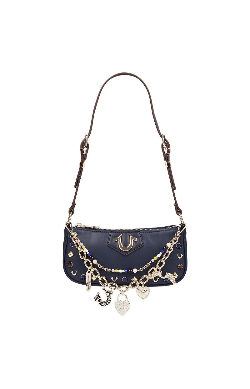 True Religion Navy Chain & Studs Shoulder Bag