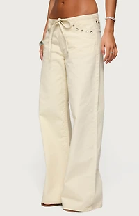 Edikted Grommet Tie Waist Low Rise Jeans