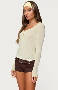 Edikted Ria Sheer Long Sleeve Henley Top
