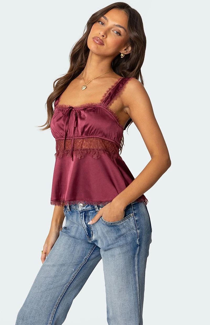 Edikted Loryn Lacey Satin Effect Top