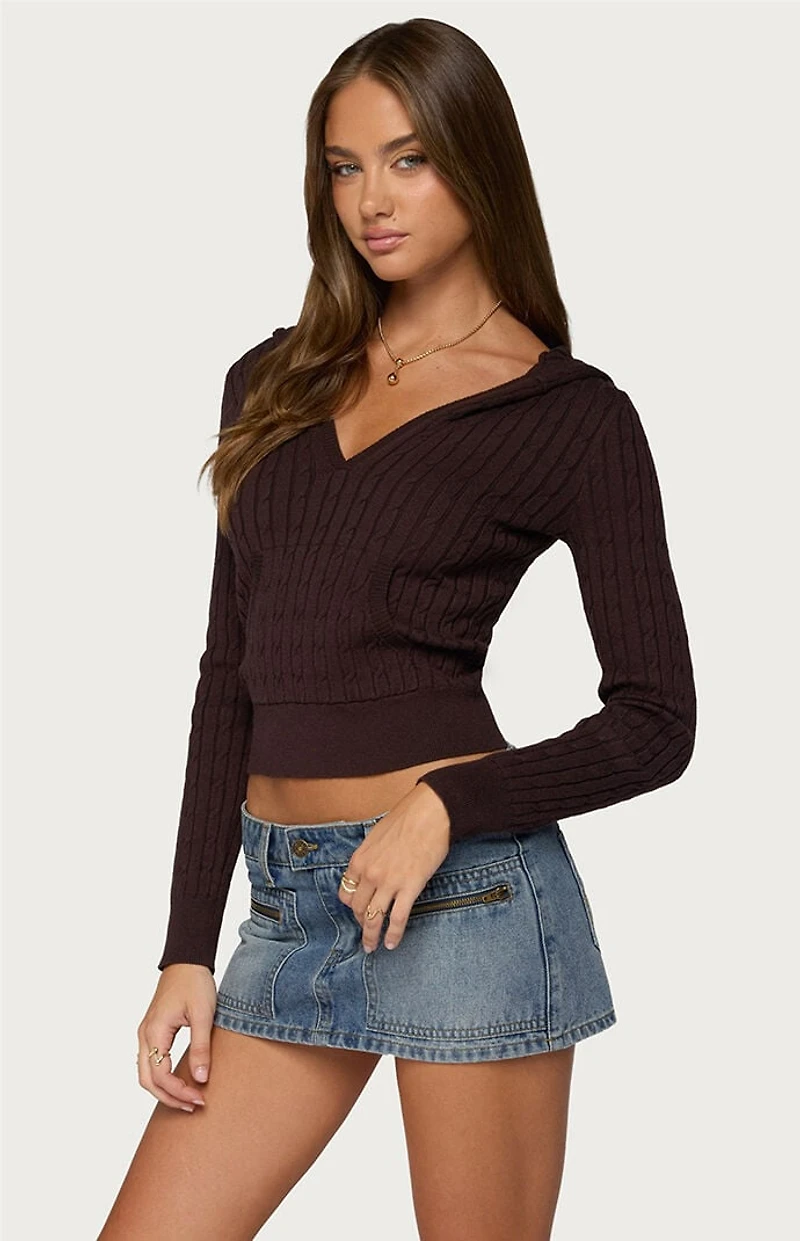 Edikted Kimani Cable Knit Hooded Sweater