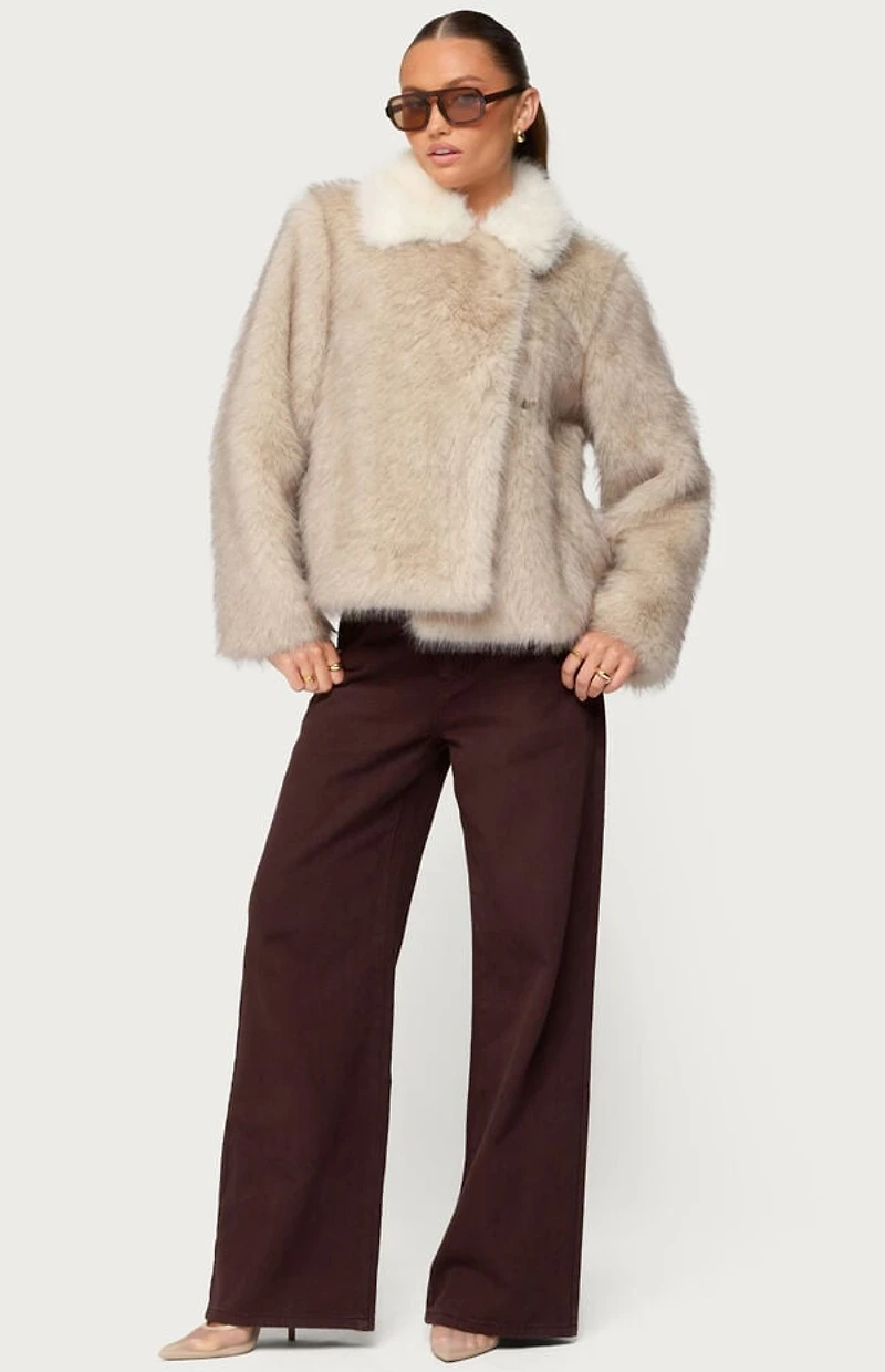 Edikted Contrast Collar Faux Fur Jacket