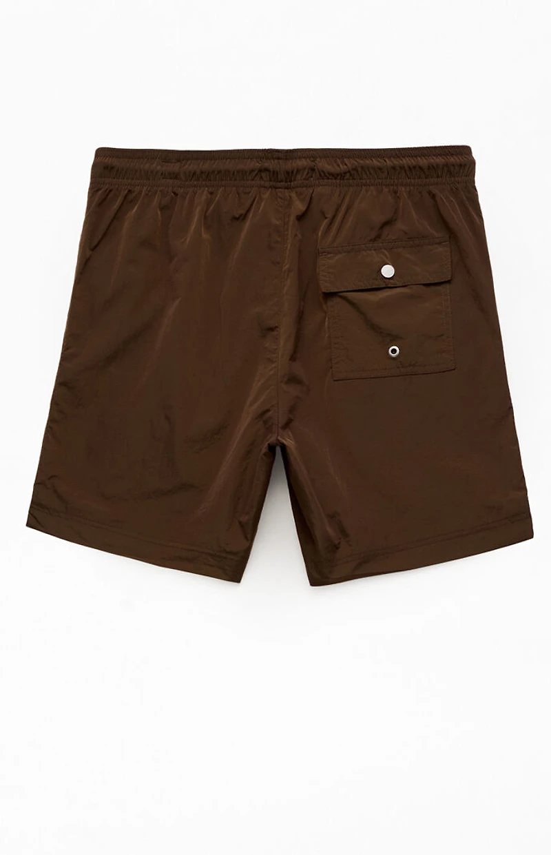Pacsun Brown Solid 6.5" Swim Trunks