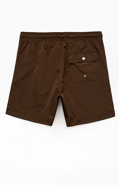 Pacsun Brown Solid 6.5" Swim Trunks